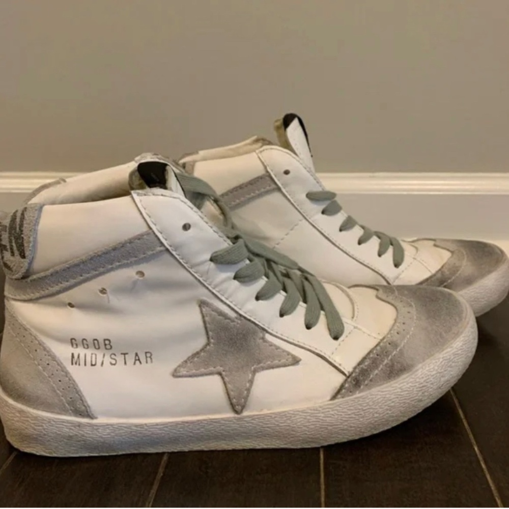 Golden Goose GGDB superstar mid white gray leather suede sneakers size 9 womens
